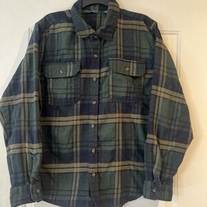 Horizon Bass Creek Outfitters Men's L  Green Plaid Flannel Shirt Button Front